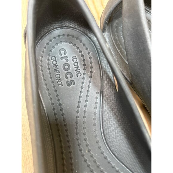 W7 US7 Crocs Iconic  Sienna Shiny Flat Black Womens Comfort Slip On Shoes 203301 - Picture 3 of 6